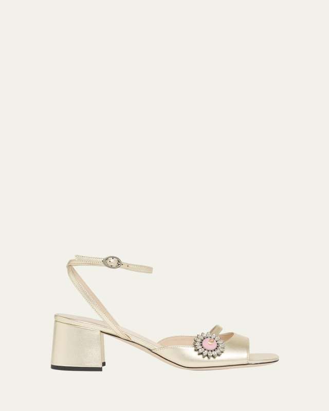 Daisy Jeweled Metallic Ankle-Strap Sandals